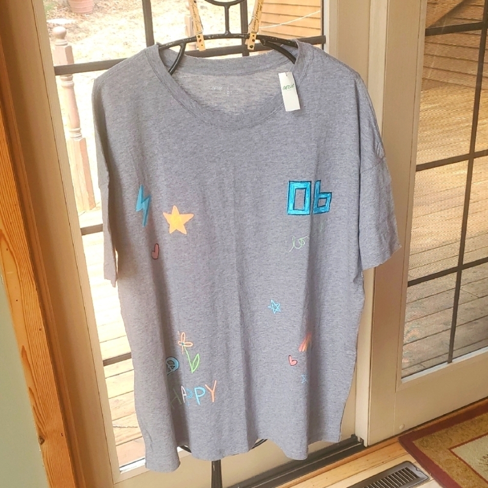 Aerie Sidewalk Seamless Gray Oversize Graphic Short Sleeve Un Sz M T-Shirt NWT